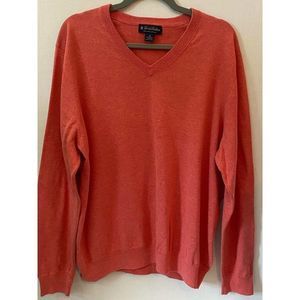 Brooks Brothers Mens Coral Supima Cotton V-Neck Pullover Golf Sweater Size XL